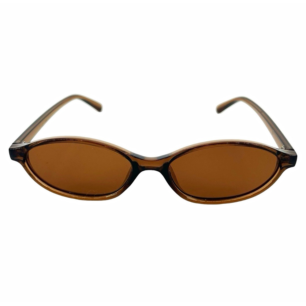 Y2K Brown Oval Sunglasses Narrow Slim Retro 90s Minimalist Indie Unisex Shades